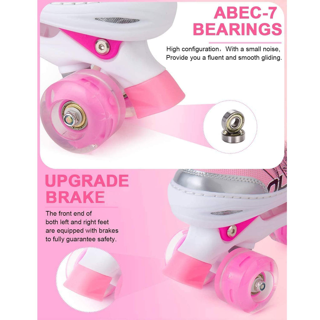 Sowume Adjustable Kids Roller Skates for Girls and Women, All 8 Wheels of Girl's Skates Shine, Safe and Fun Illuminating for Beginner