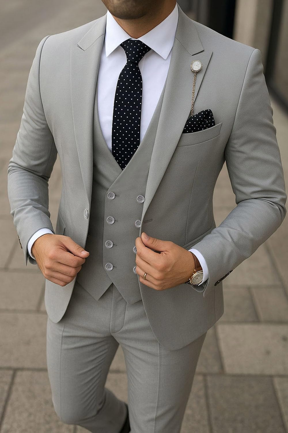 MoranX Men's Suits Regular Fit 3 Pieces Double Breasted Formal Business Tuxedos Blazer Vest Pants for Wedding Grooms(Navy,X-Large)