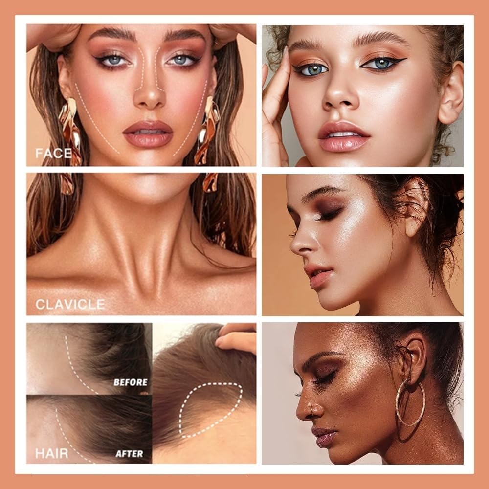 URQT Highly Pigmented Liquid Contour - Built-in Sponge Tip Sculpted Complexion Wand With Long Lasting Natural Buildable Highlighters and Bronzer (Contour+Blush+Highlighter)