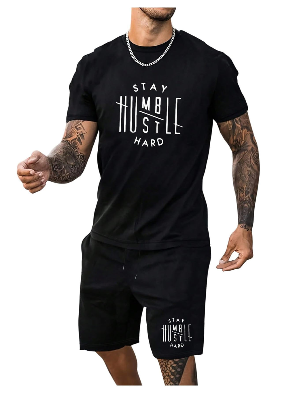 WDIRARA Men's 2 Piece Short Sets Graphic Print Short Sleeve T Shirts and Drawstring Shorts Clothing Set Black Letter X-Large