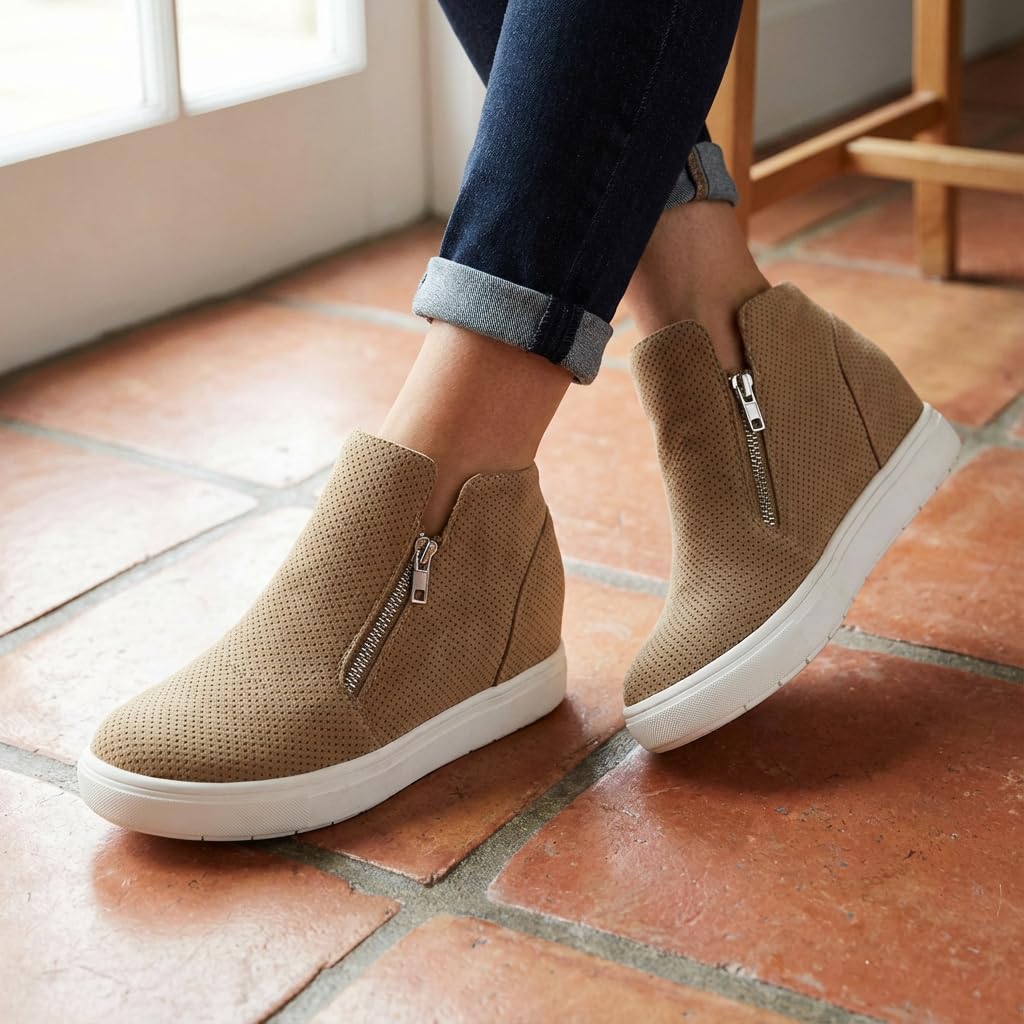 CUSHIONAIRE Hart Womens Casual Shoes with Dual Zippers- Lightweight Hidden Wedge Fashion Sneakers for Women, Taupe 8