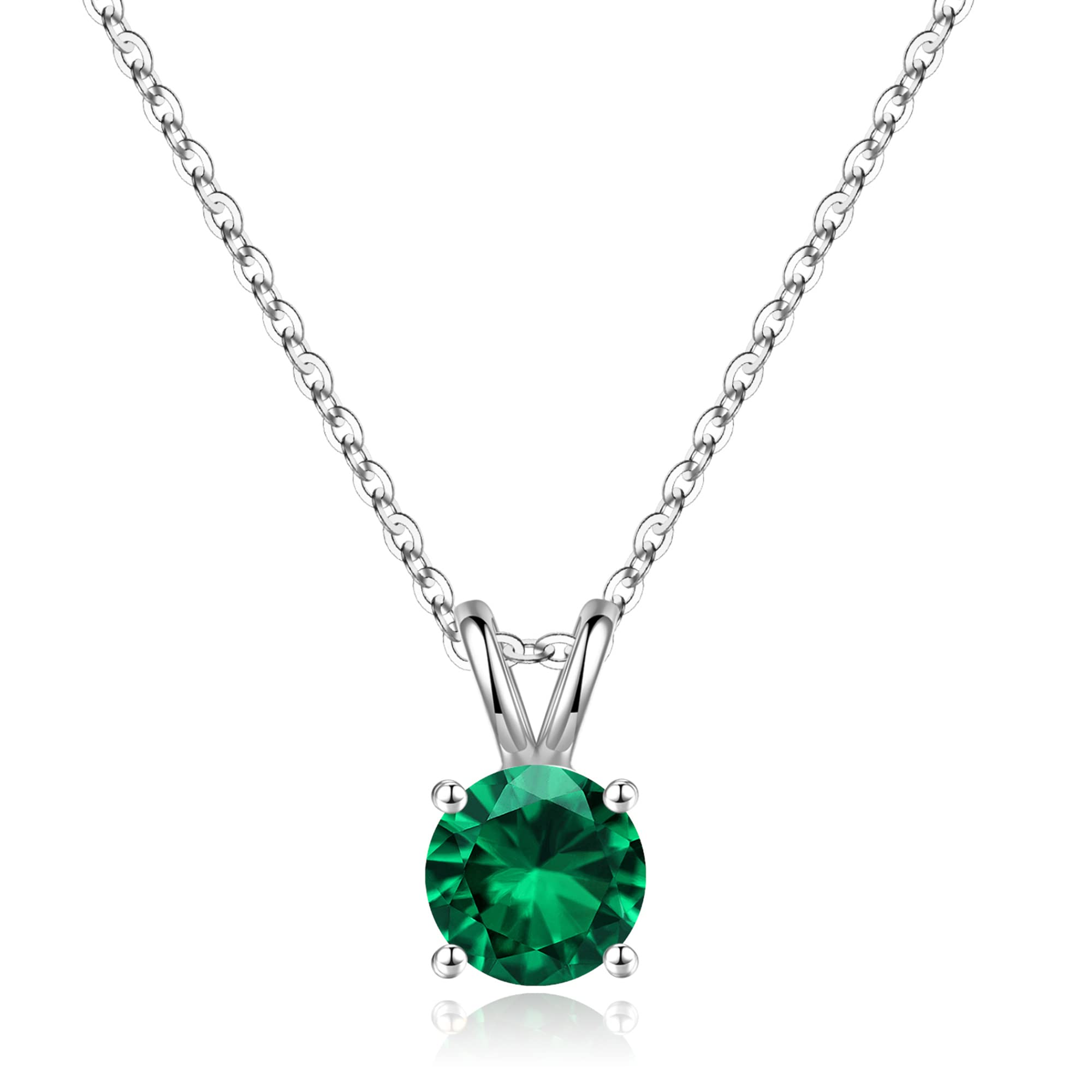 SMILEST Mothers Day Gifts for Mom Wife - Birthstone Necklace, 1CT Sparkle Round Cut Simulated Emerald Necklace 925 Sterling Silver Green May Birthstone Necklaces Mothers Day Jewelry Gifts