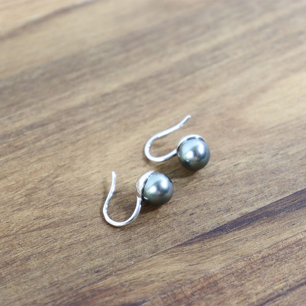 Gift for Wife Tahitian Black-Pearl-Earrings-Gifts for Women- Wedding Birthday Anniversary-Mom Her Mothers Day Valentines Day Christmas-Sterling Silver Plated 18K Gold Pearl Dangle Earring Fine Jewelry