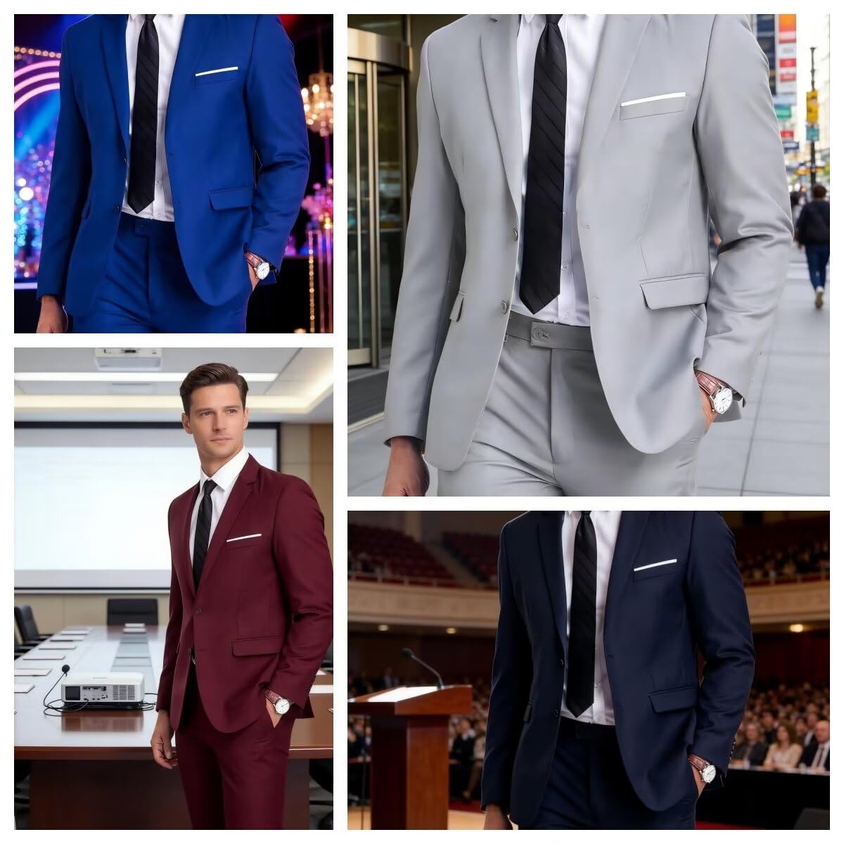 Fxzpiodi Mens 2 Piece Suit Slim Fit Business Wedding Groomsman Suit for Prom Dinner Tuxedo Suit Jacket Pants Denim Blue XL