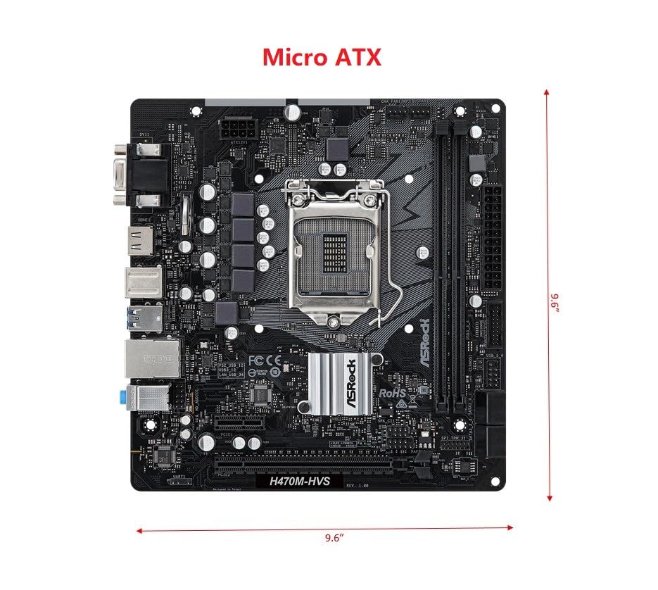 ASRock H470M-HVS Micro-ATX Motherboard: Intel 10th Gen LGA1200, DDR4 2933MHz, HDMI/D-Sub, 4X SATA3, 4X USB 3.2 Gen1, Realtek ALC897