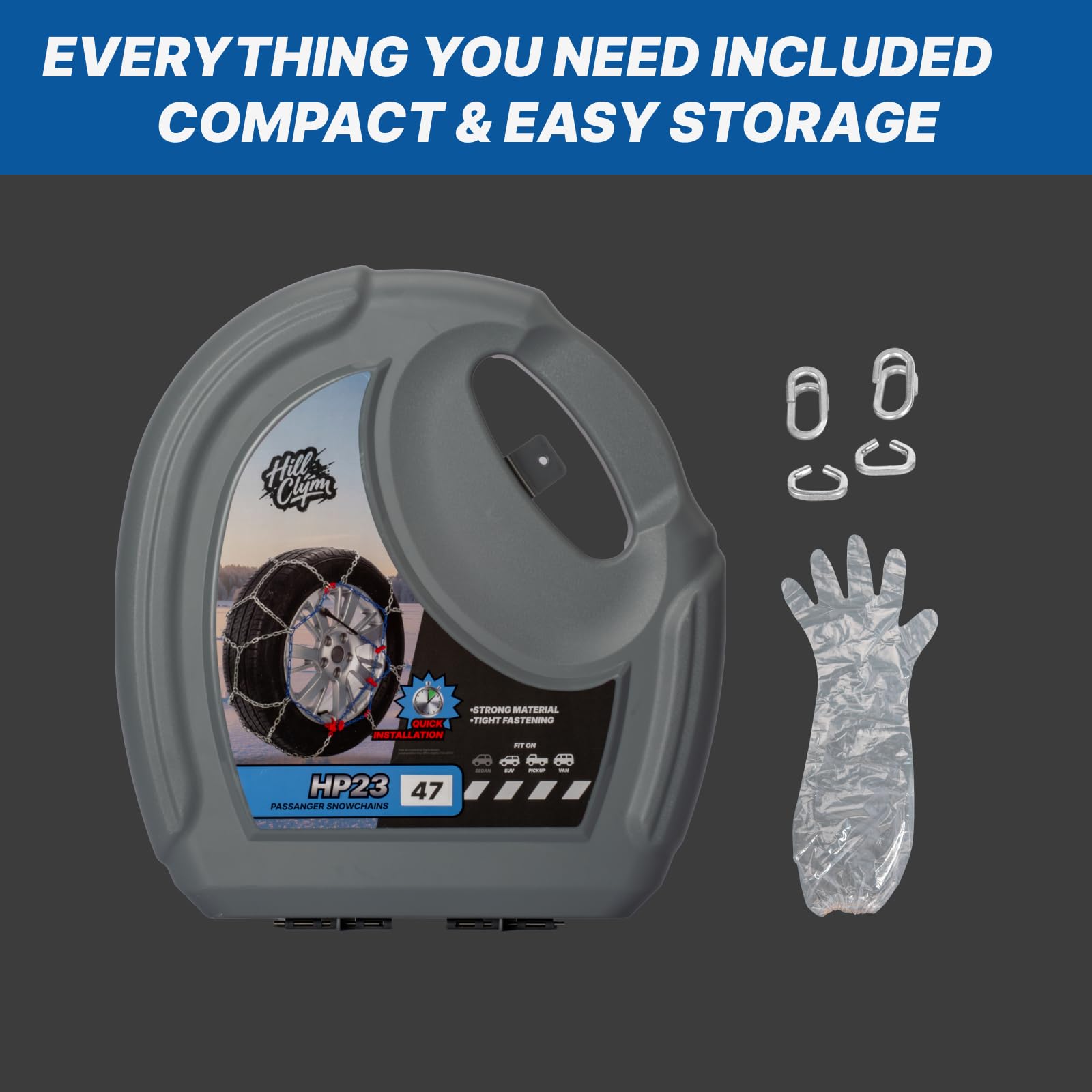 Snow Chains for Car Tires, Tire Chains for Passenger Cars, Sedan, SUVs, Quick Fit & Easy Installation Snow Tire Chains, Portable Reusable Emergency Tire Traction Chain, Set of 2 (HP1555)