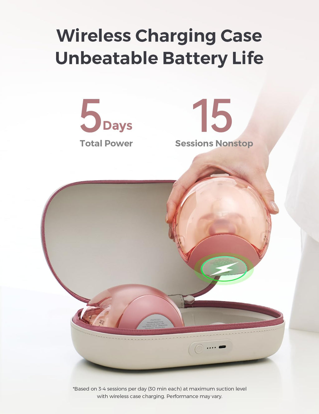 Momcozy Air 1 Ultra-Slim Breast Pump, Hands-Free Wearable Pump with Wireless Charging Case & App Control with Auto Mode & Full-Milk Alert, Industry-First Transparent Top for Easy Nipple Alignment