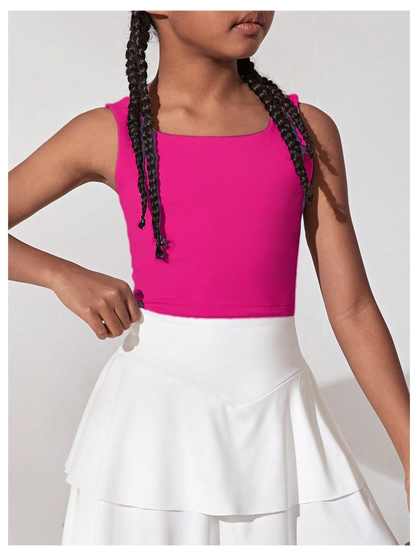 WDIRARA Girl's Twist Back Sports Bras Backless Tank Top Workout Sports Shirts for Gym Hot Pink Solid 10Y