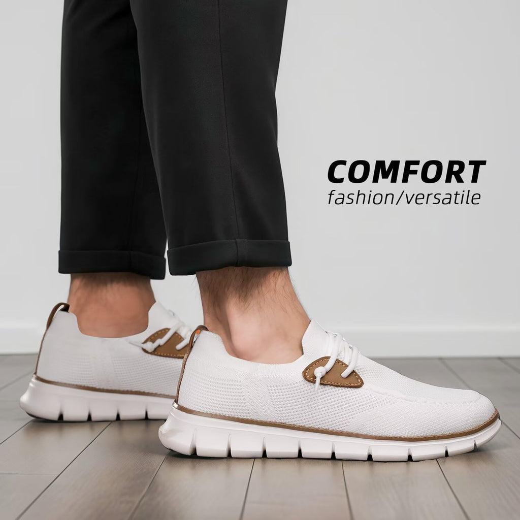 Mens Casual Loafers Shoes Slip On Fashion Walking Dress Sneakers Business Oxfords Work Lightweight Soft Sole Zapatos All/White