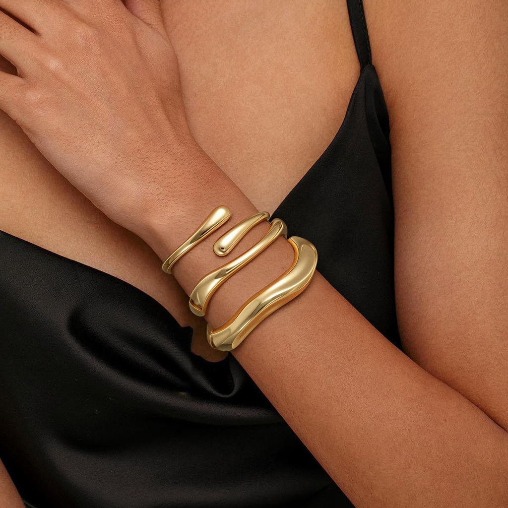 Decholly Gold Bracelets for Women Trendy, 18K Gold Plated Bangle Bracelet Set Chunky Twist Cuff Gold Bracelet Non Tarnish Waterproof Jewelry Gifts for Women