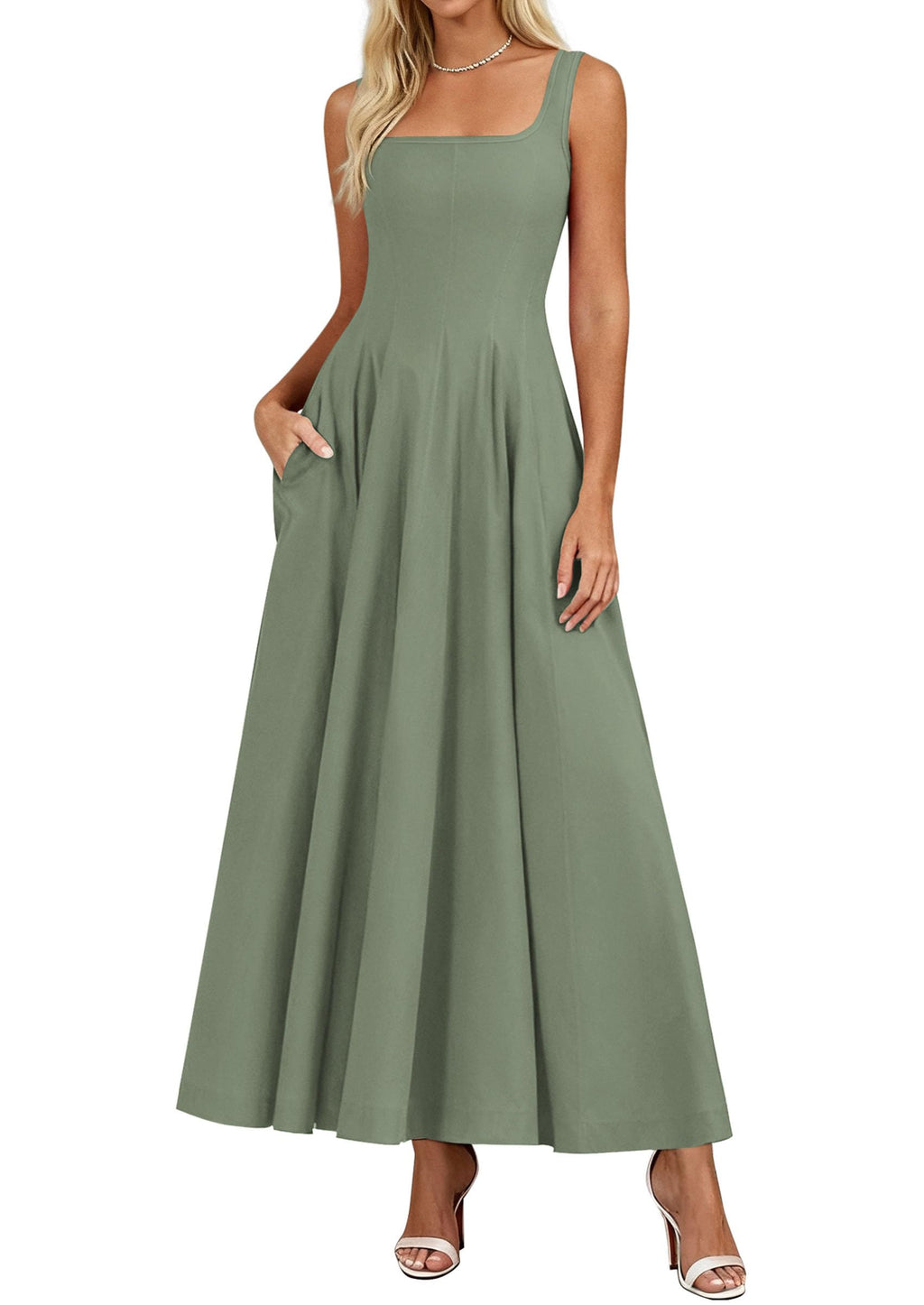 PRETTYGARDEN Cocktail Dresses for Women Formal 2026 Summer Sleeveless A Line Long Flowy Spring Wedding Guest Party Midi Dress (Sage Green,Small)