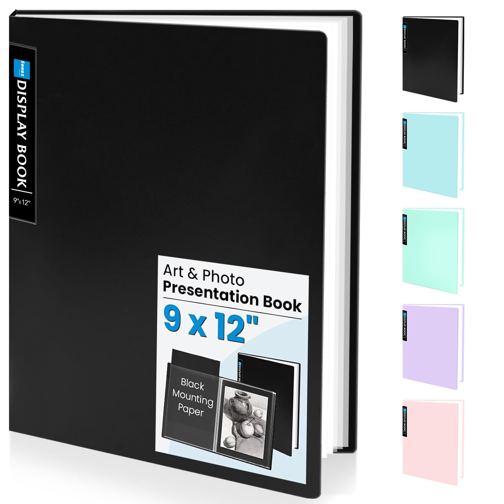 Sooez Binder with Plastic Sleeves 30-Pocket, Displays 60 Pages, 9x12 Presentation Folders with Clear Sheet Protectors, Art Portfolio with 30 Black Paper for Certificate & Office Project