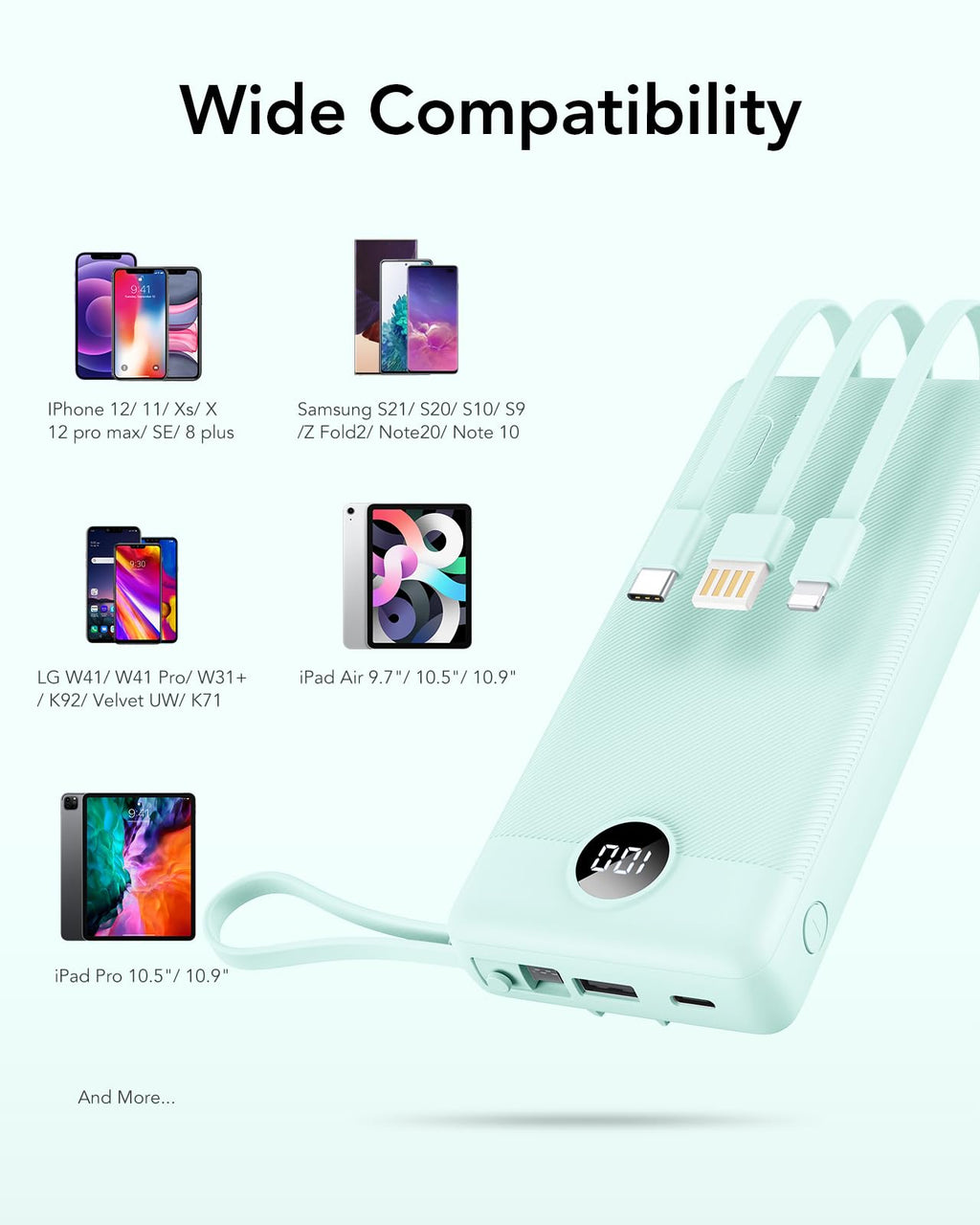 VRURC Portable Charger 20000mAh, Built-in Cables Fast Charging Power Bank, PD QC 3.0 Travel Essentials Battery Pack, 4 Output & 2 Input Phone Charger for iPhone16 15 14 13 X, Samsung, Android