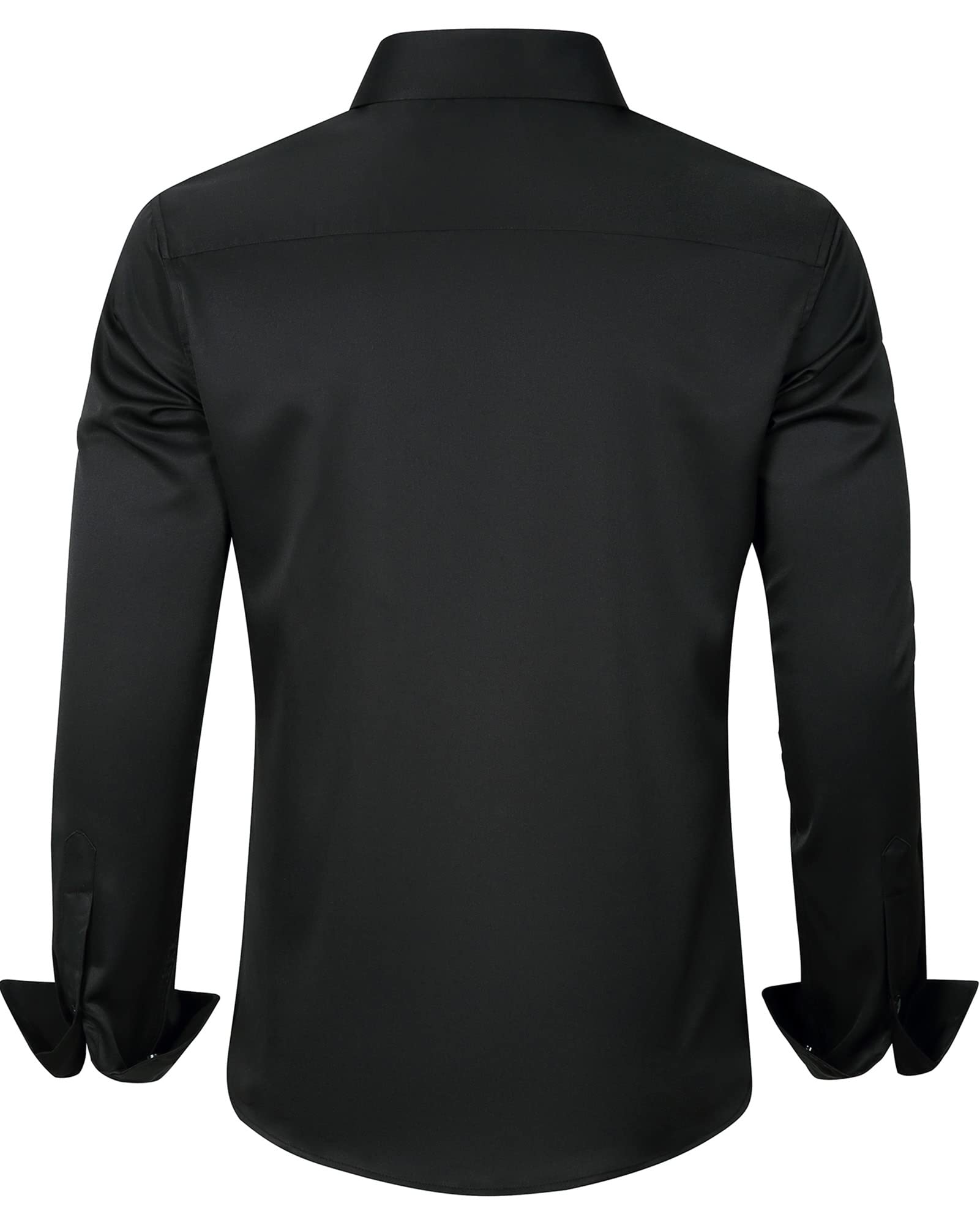 J.VER Men's Dress Shirts Solid Long Sleeve Stretch Wrinkle-Free Formal Shirt Business Casual Button Down Shirts Black XL