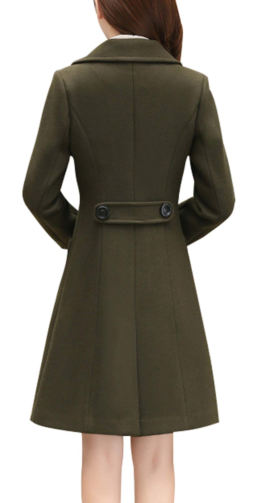 chouyatou Women Elegant Notched Collar Double Breasted Wool Blend Over Coat (Medium, Army green)