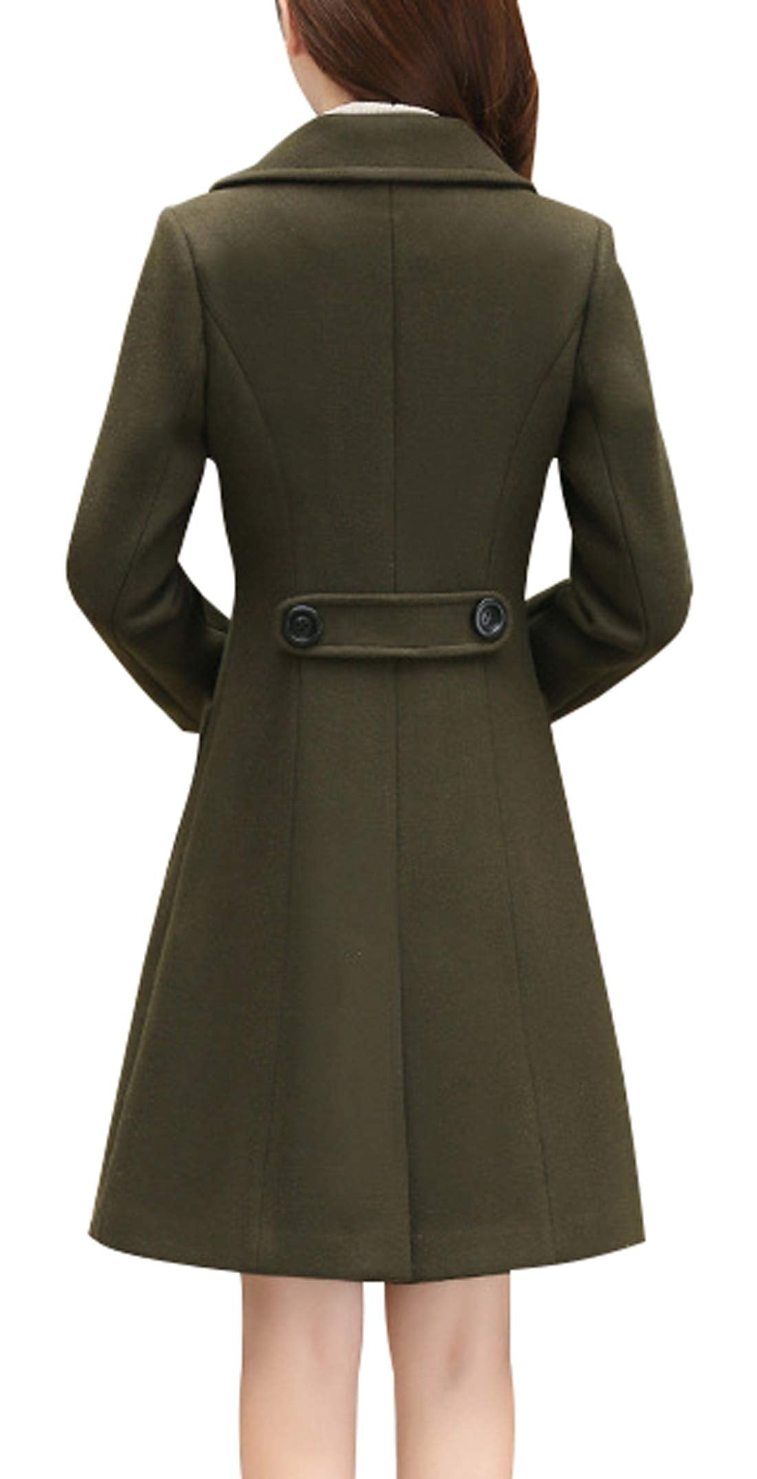 chouyatou Women Elegant Notched Collar Double Breasted Wool Blend Over Coat (Medium, Army green)