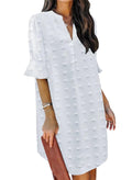 QACOHU Women's 2026 Spring Summer Casual Dress Short Sleeve V-Neck Midi Dress Ruffle Spring Summer Chiffon Dress White L