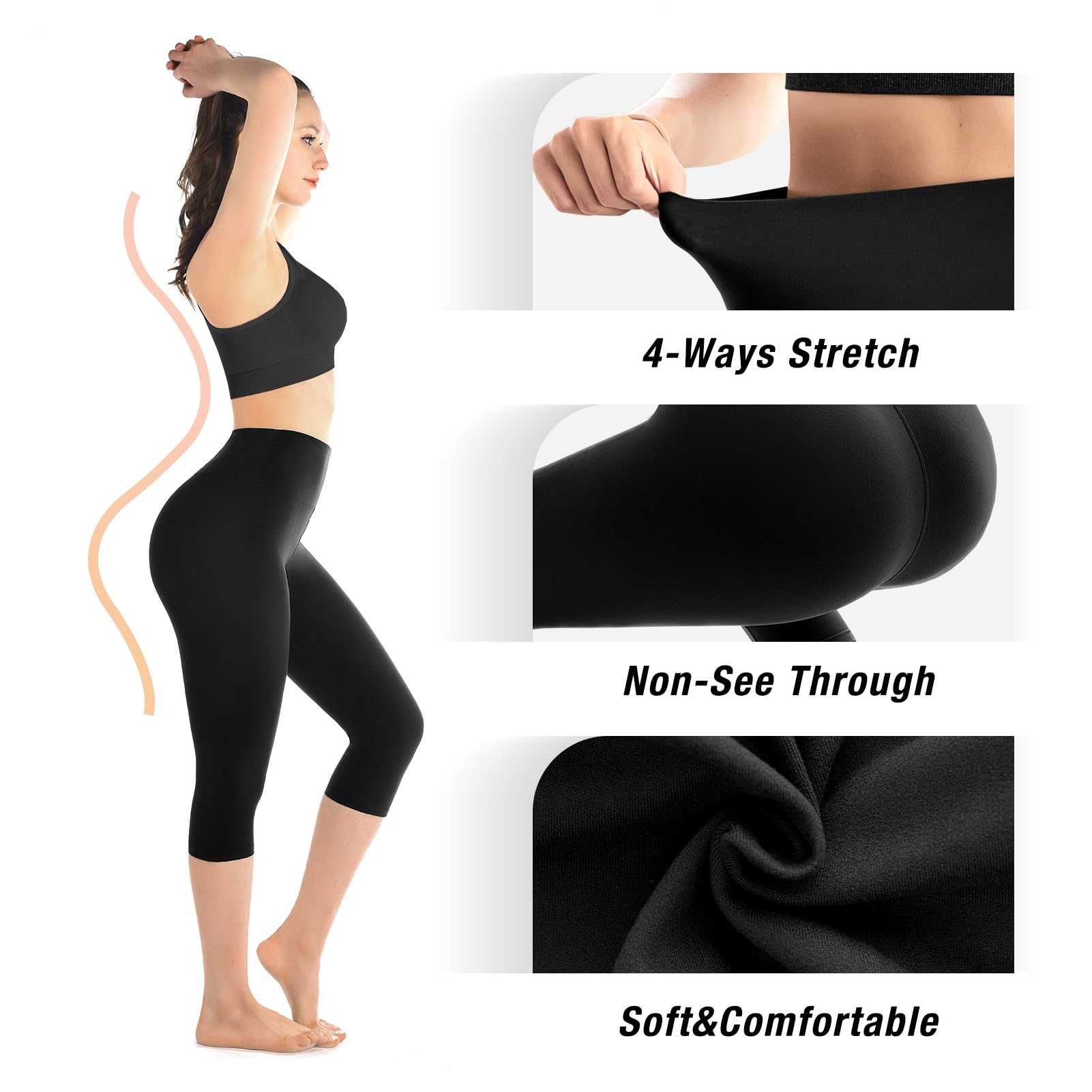 Walifrey Capri Leggings for Women, Buttery Soft High Waisted Leggings for Gym Yoga Workout (Black LXL)