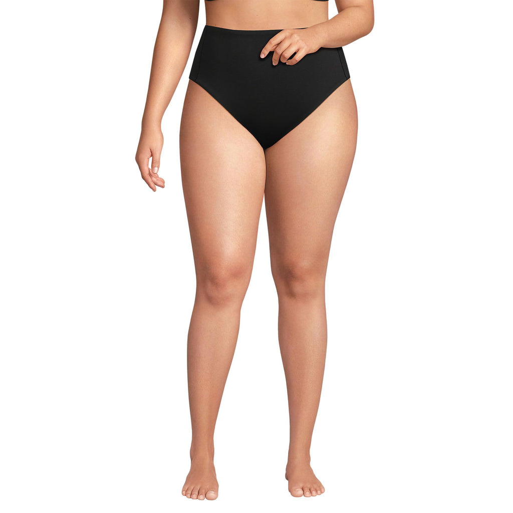 Lands' End Women's Tugless Quickdry High Waisted High Leg Bikini Bottoms 2 Black