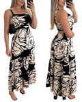 CHICME Summer Dresses for Women 2026 Sleeveless Casual Boho Maxi Dress Square Neck Hollow-Out Floral A Line Black Dress-S