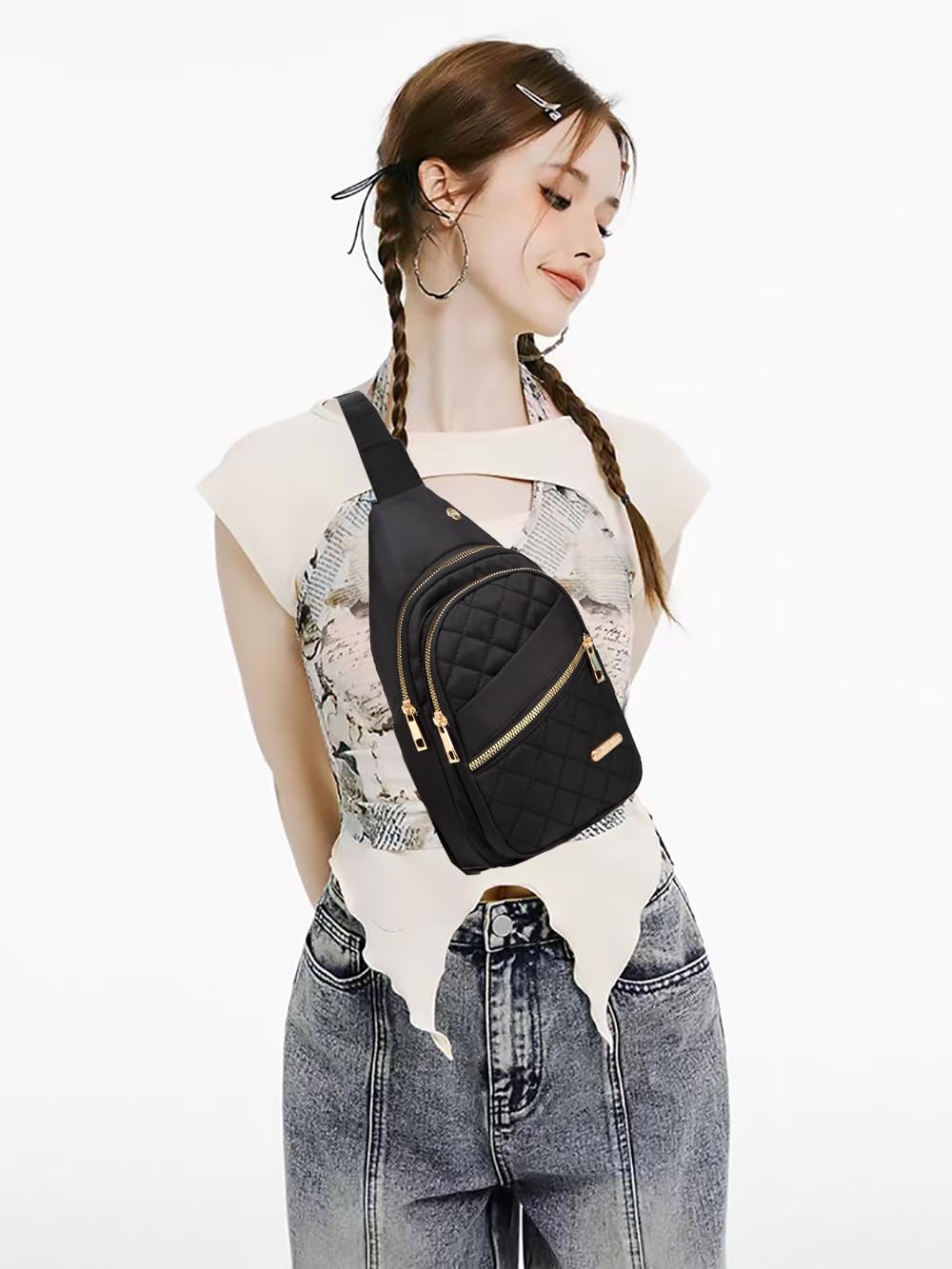AOSTIHOT Small Sling Backpack for Women, Chest Bag Daypack Crossbody for Travel Sport Running Hiking Black