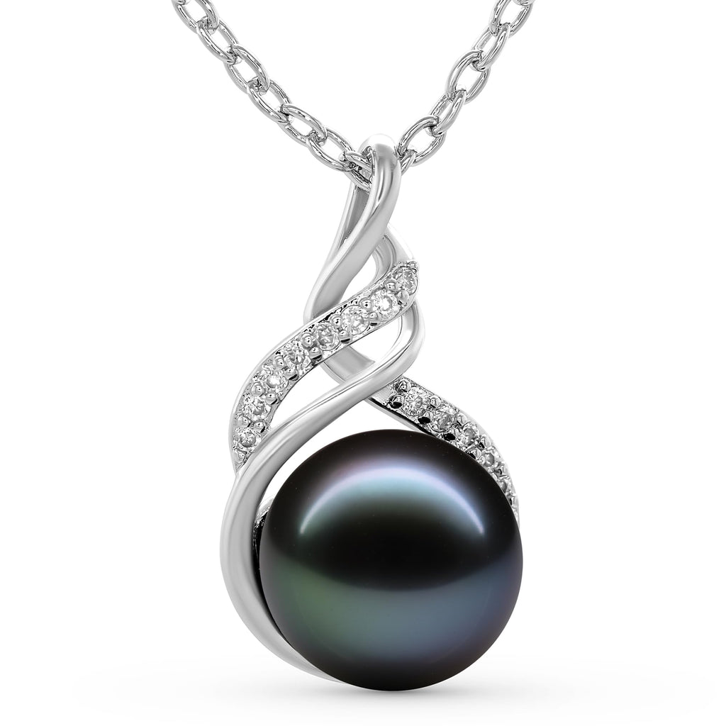 TRYNDI Real Tahitian Black Pearl Necklace Gifts for Women - Larger 11-12mm Luxury Pearl, Gifts For Wife Christmas - Valentines Soulmate Necklace For Women (Black Pearl Knot)