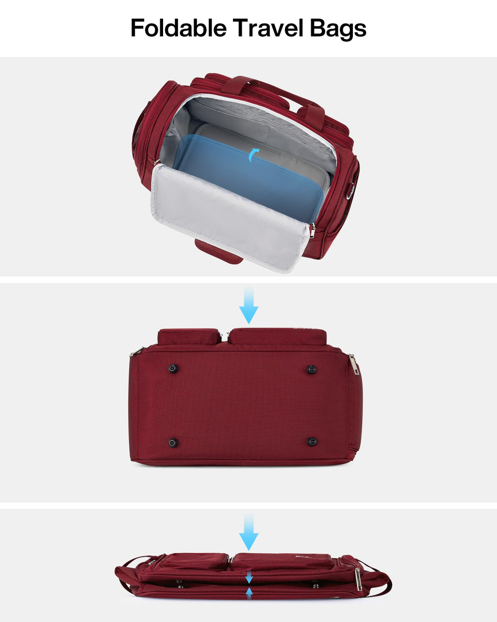 MILADA Underseat Carry On Luggage Bags for Travel Lightweight Foldable Carry On Bags for Airplanes Small Duffle Bag for Men Women TSA Approved Underseat Bag Travel Tote Bags, Burgundy