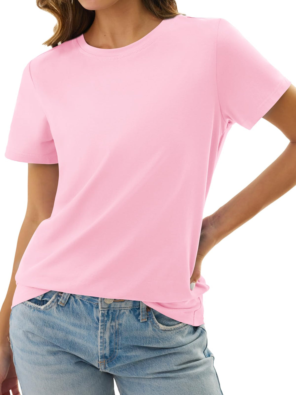 GKBK Cotton Tshirts for Women Short Sleeve Summer Tops Casual Crewneck Cute Basic Tee Tshirt Spring Clothes Outfits 2026 Trendy Pink