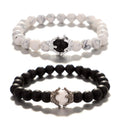 UEUC King&Queen Crown Distance Couple Bracelets His Hers Black Matte Agate 8mm Beads Bracelet