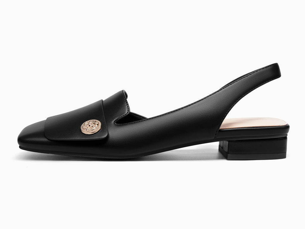 Coutgo Womens Chunky Low Heels Slingback Square Closed Toe D'Orsay Pumps Slip On Work Dress Shoes, Black, Size 6
