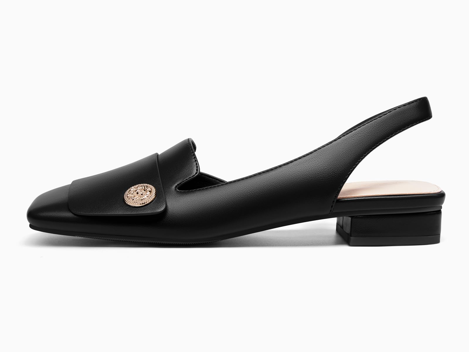 Coutgo Womens Chunky Low Heels Slingback Square Closed Toe D'Orsay Pumps Slip On Work Dress Shoes, Black, Size 6