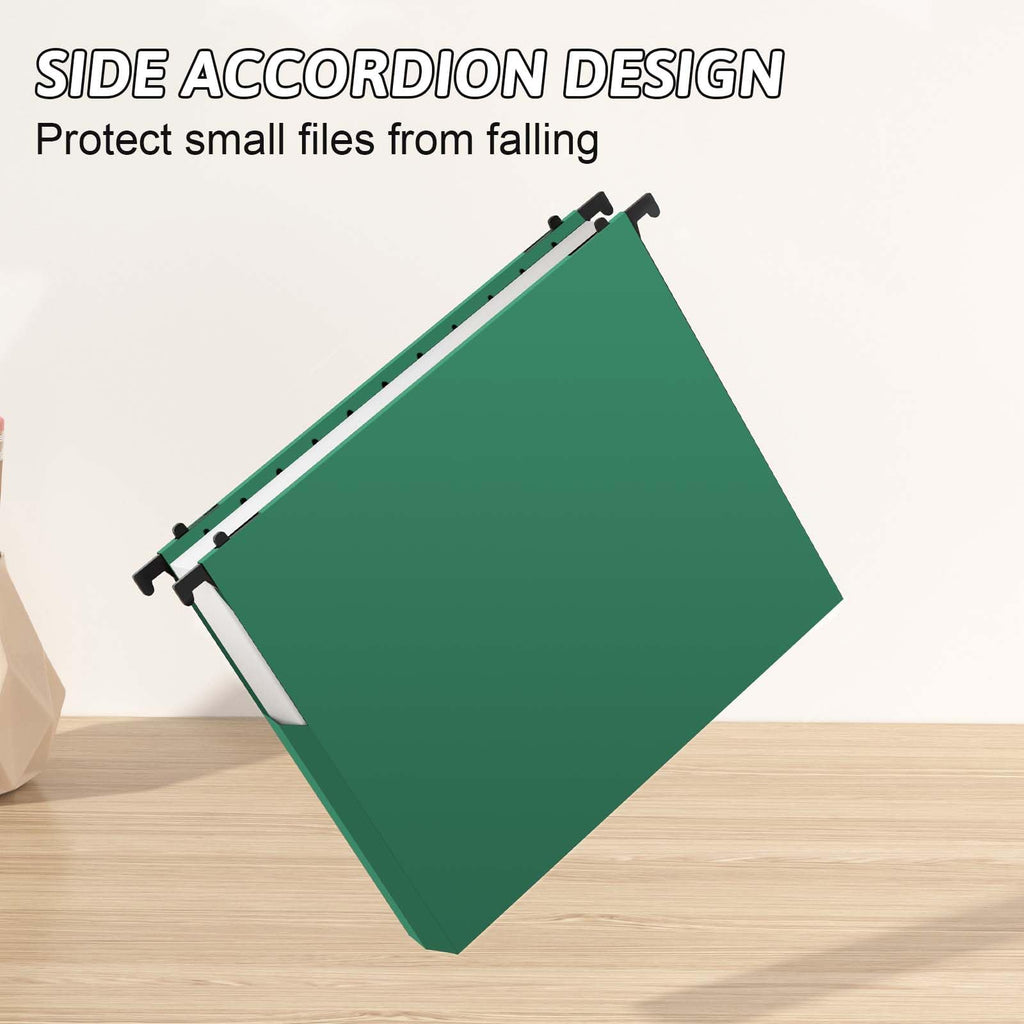 NORDUN Plastic Hanging File Folders Expandable,12 Pack Heavy Duty Hanging File Folder Letter Size,2 Inch Expansion Extra Capacity Folders,Adjustable Tabs,Green Hanging Folder Designed for Bulky Files