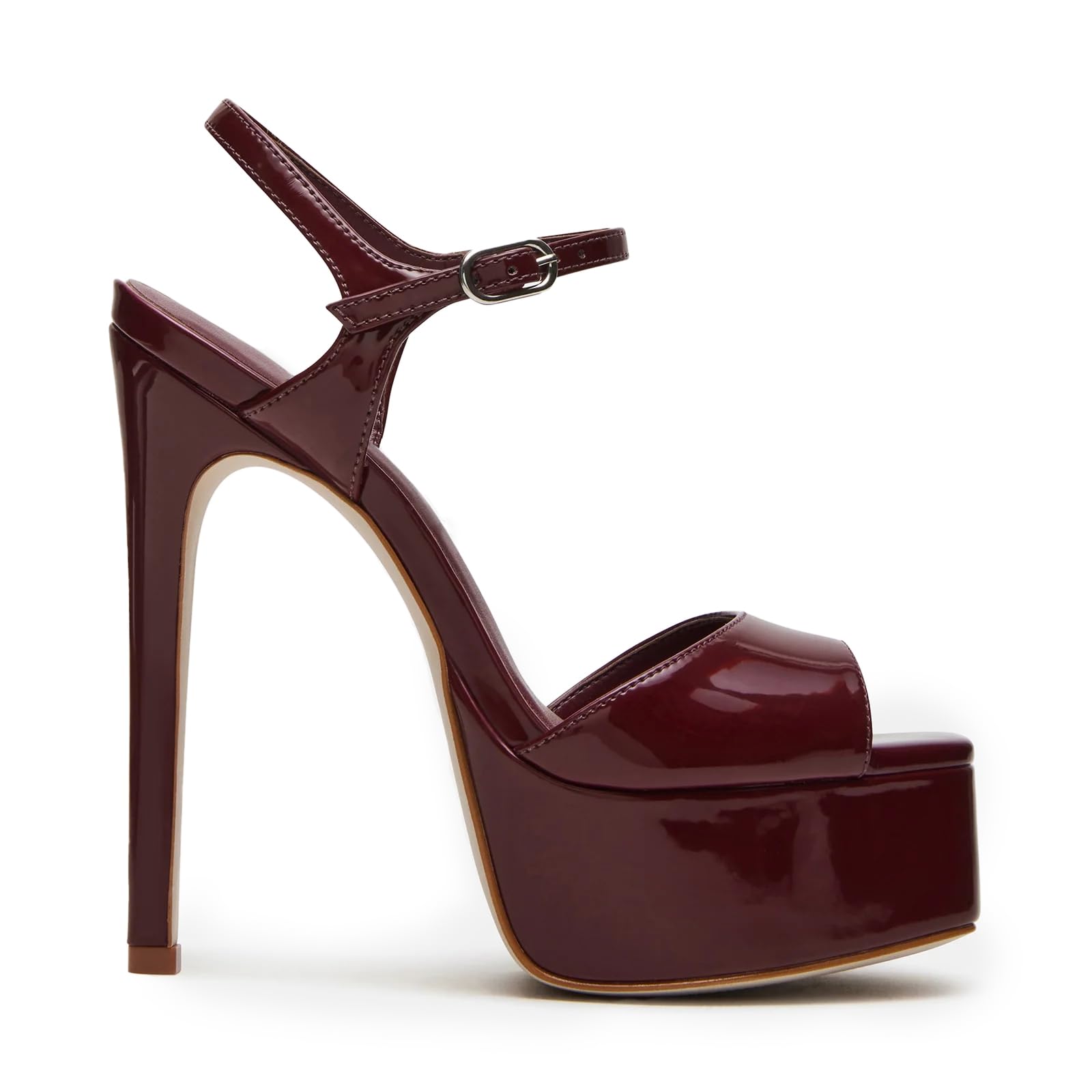 UBWDU Stiletto High Platform Heels for Women Peep Open Toe Ankle Strap Heeled Sandals Wedding Shoes Burgundy 7