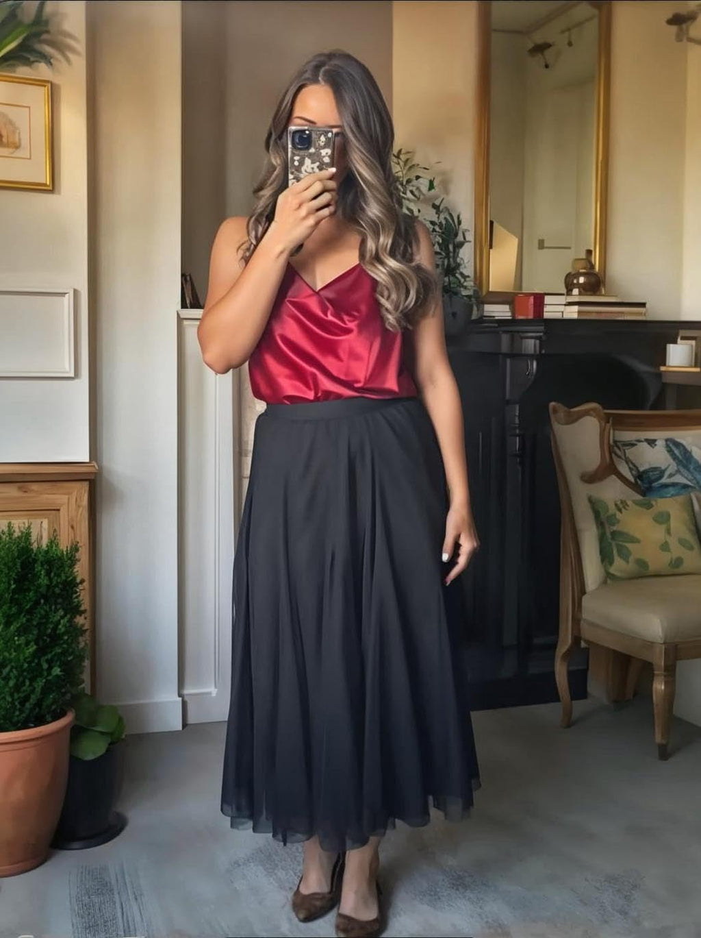 Happy Sailed Black Skirt for Women Elastic High Waisted A-Line Tulle Skirt Pleated Flowy Long Skirts Date Night Outfit Womens Clothes Black XL