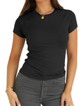 Abardsion Women Casual Raglan Sleeve Crewneck Slim T Shirts - 2026 Spring Summer Basic Activewear Going Out Tops(Black, S)