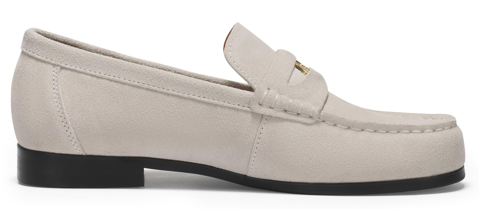 Journey West Ivy Style Suede Slip-on Penny Loafers Shoes for Women Beige US 5.5