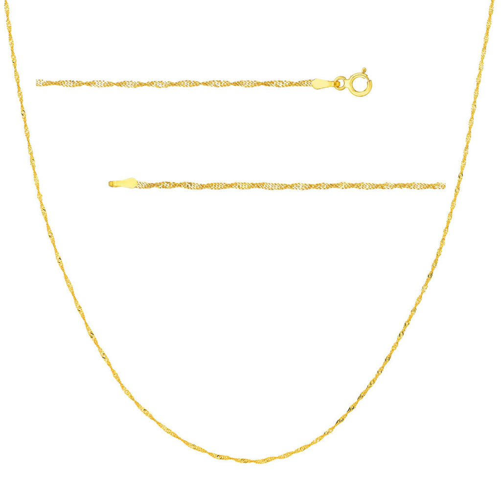 JEWELHEART 14K Solid Gold Singapore Chain - 1.2mm Diamond Cut Twisted Chain Necklace - Dainty Real Yellow Gold Pendant Necklace For Women 20"