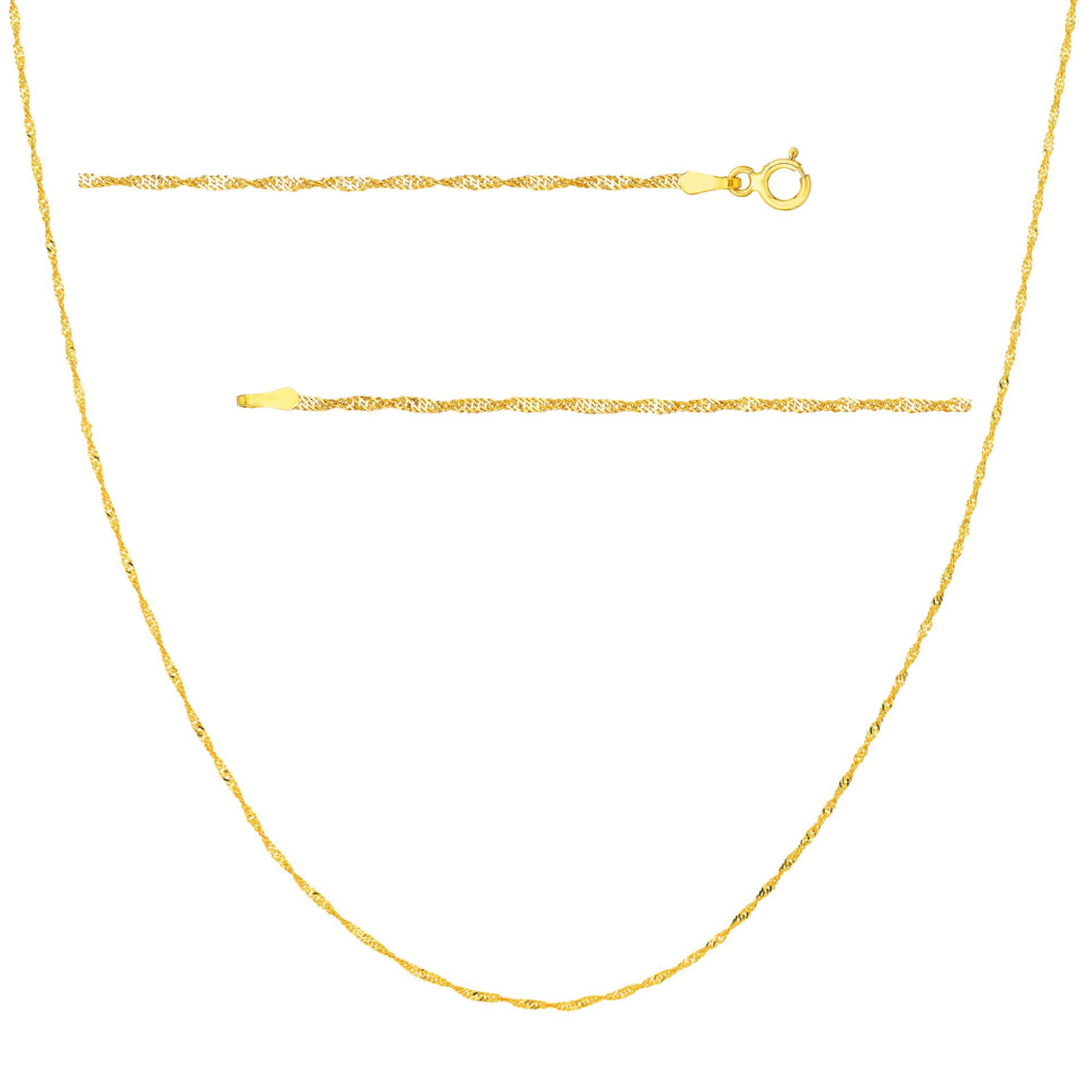 JEWELHEART 14K Solid Gold Singapore Chain - 1mm Diamond Cut Twisted Chain Necklace - Dainty Real Yellow Gold Pendant Necklace For Women 18"
