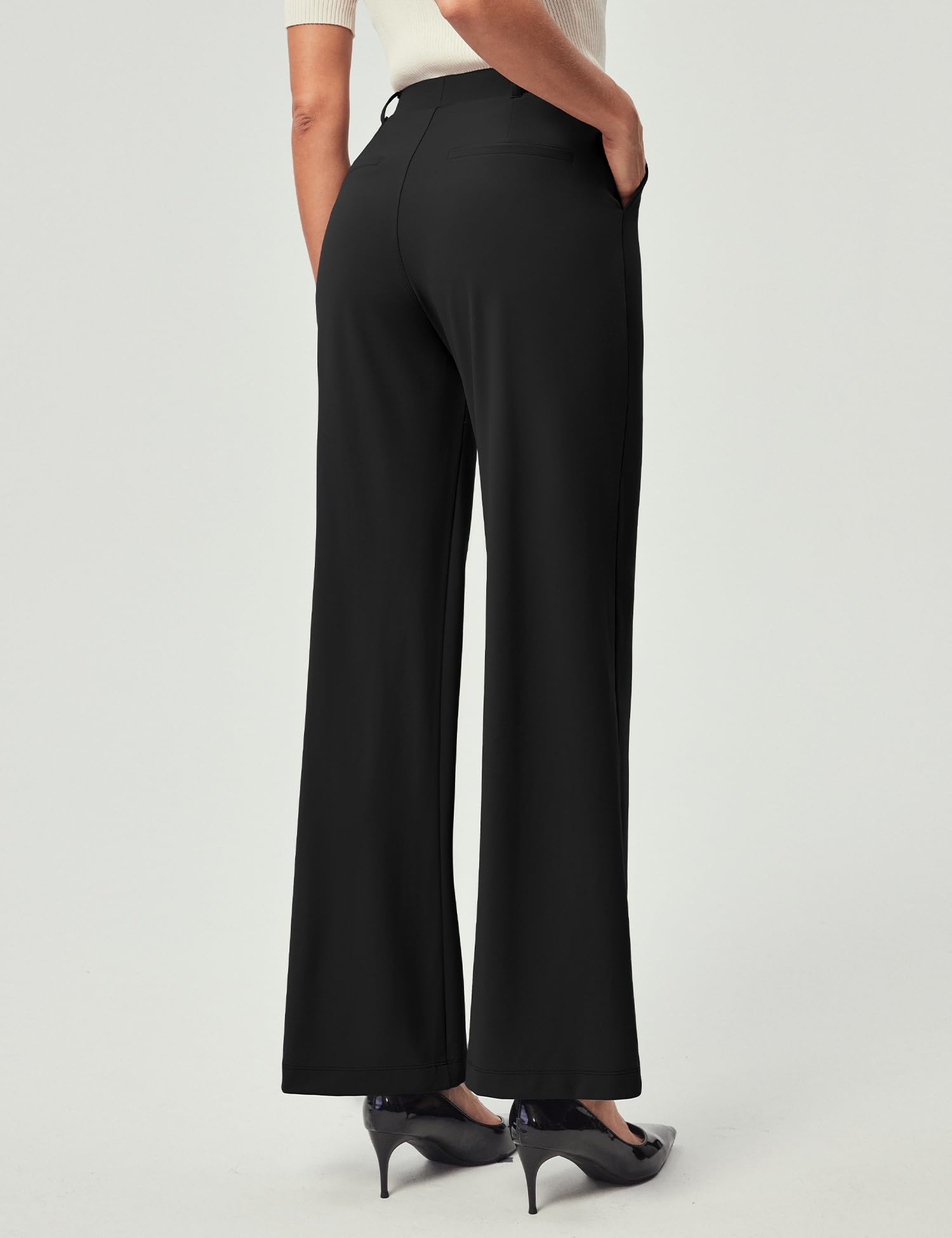 IUGA Womens Dress Pants Wide Leg Pull On Stretchy Work Pants Women High Waisted Business Casual Trousers with Pockets