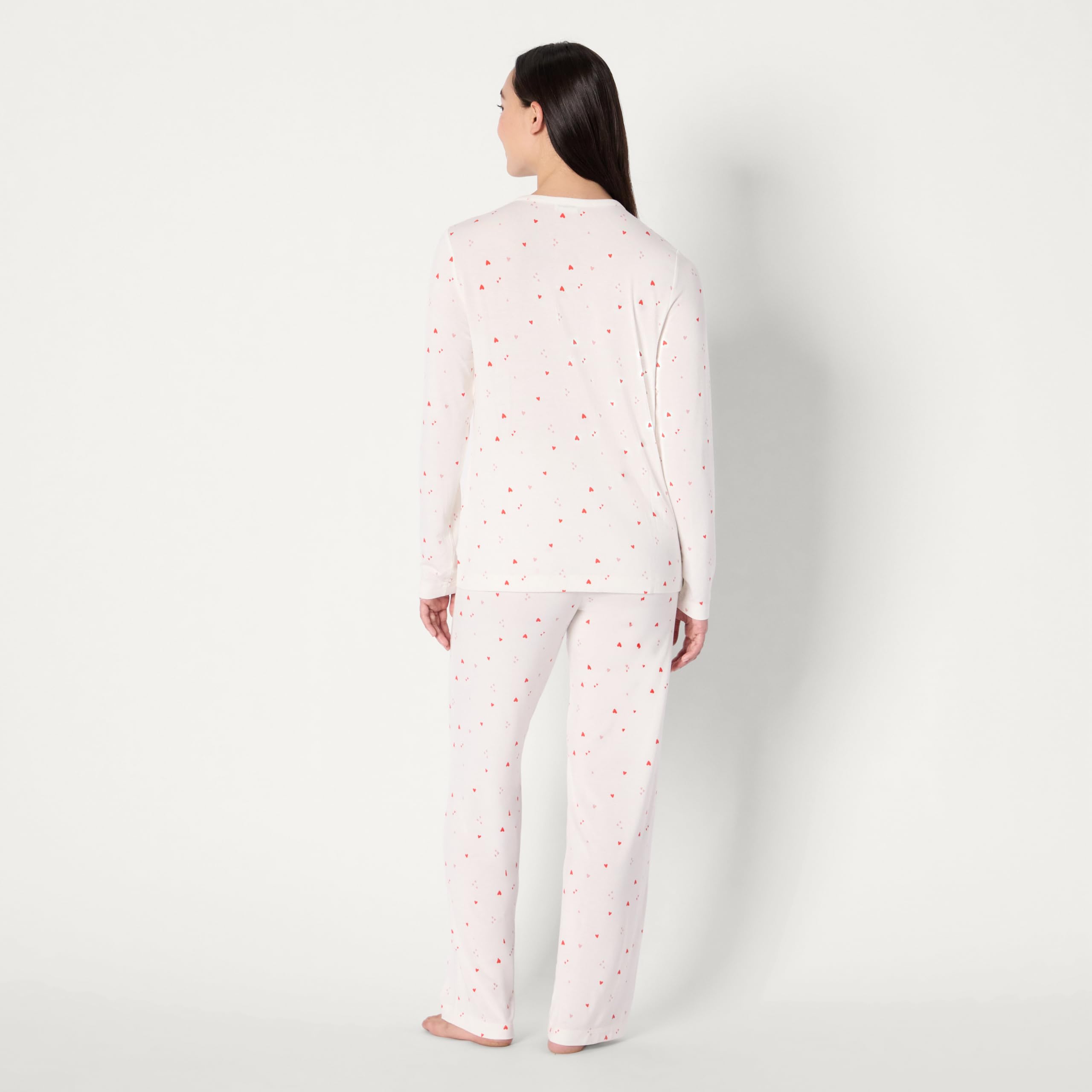 Amazon Essentials x Sofia Grainge Women's Long Sleeve Henley Pajama Set, Ivory Multi Hearts, Medium