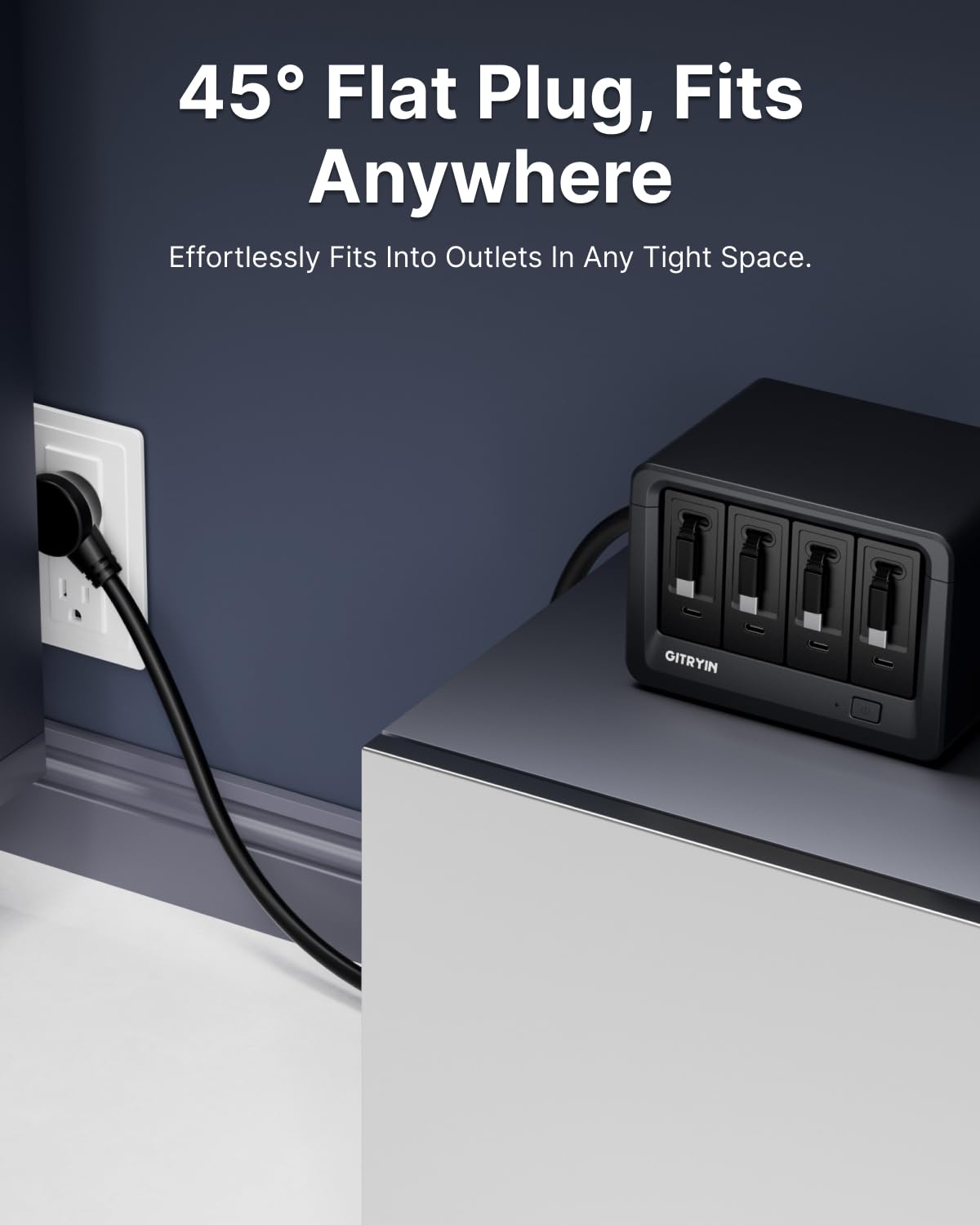 Gitryin 12-in-1 Desktop Charging Station with 4 Retractable Type-C Wall Chargers, 40W USB-C Power Strip with Flat Plug, Extension Cord with 1020J Surge Protection for Home Office