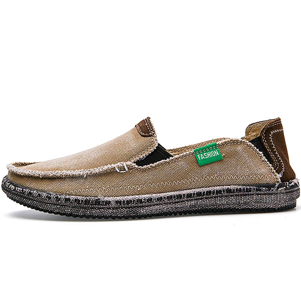 CASMAG Men Shoes Casual Cloth Canvas Slip on Loafers Outdoor Leisure Walking Shoes Khaki 2 US 10.5 M