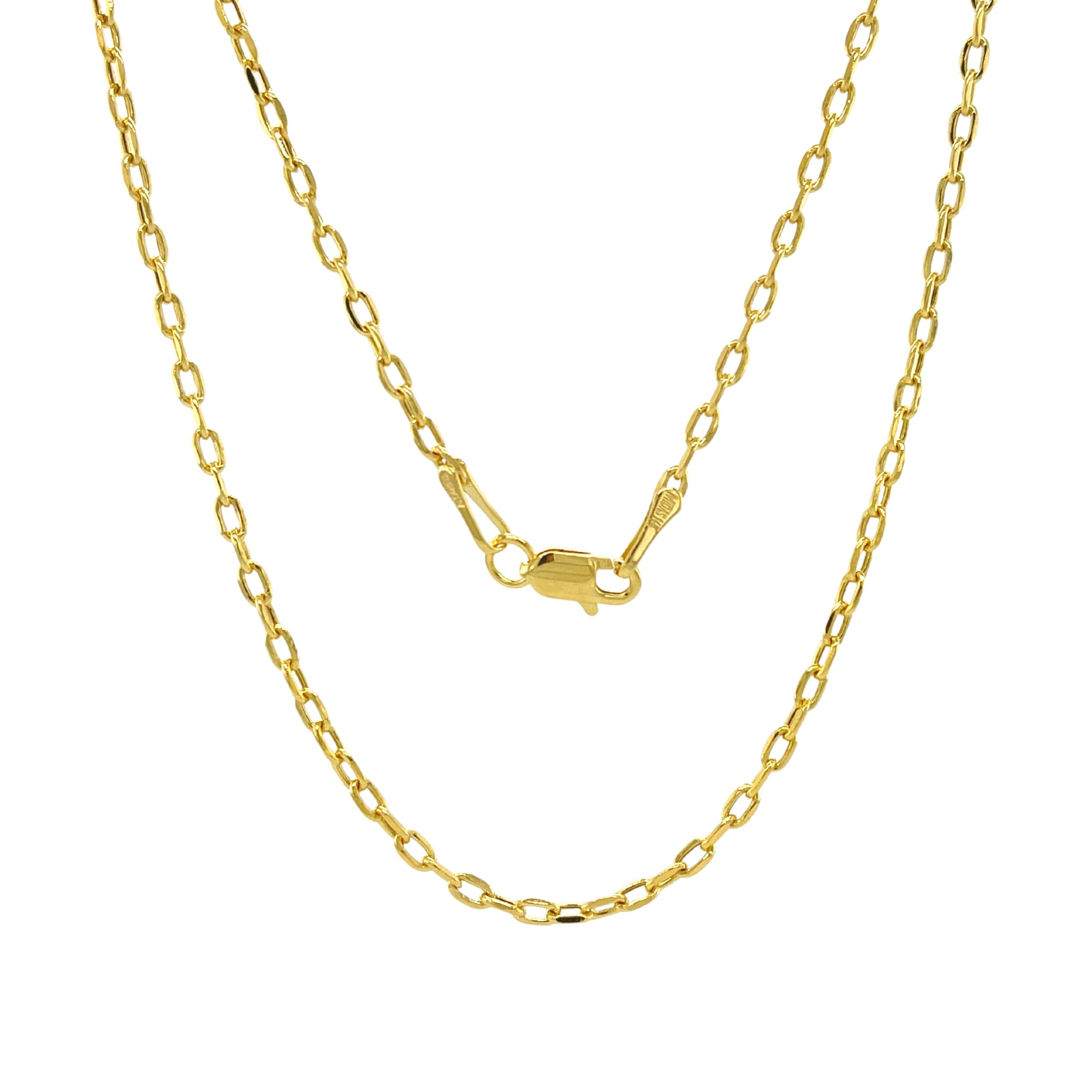 JEWELHEART 14K Real Gold Link Chain Necklace - 2mm Diamond Cut Cable Chain - Dainty 14K Yellow Gold Necklace For Women with Lobster Clasp 18"