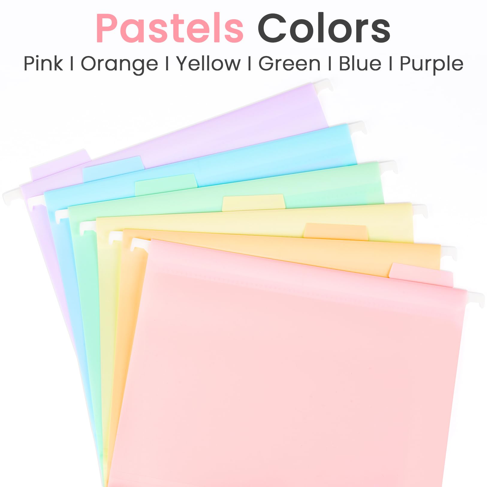 Sooez Extra Capacity Plastic Hanging File Folders, 6 Count Expanding File Folders Letter Size with 2" Expansion, File Organizer with 1/6-Cut Adjustable Tab for File Cabinet, Drawer, Pastels Colors