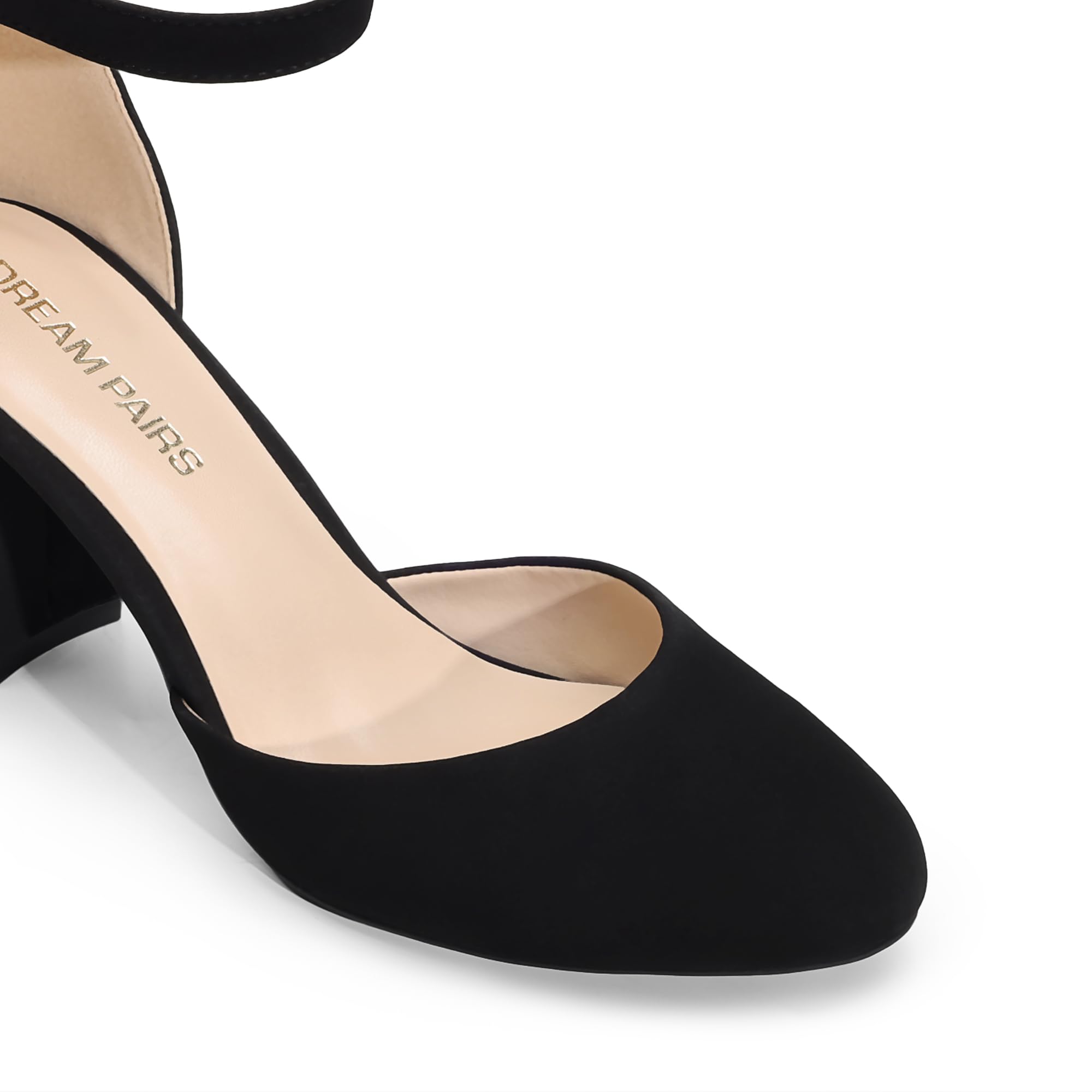 DREAM PAIRS Women's Closed Toe Chunky Heels Ankle Strap Low Block Heels Round Toe Dress Bridal Wedding Pumps Shoes,Size 9,Black-Nubuck,DWUMPU2535