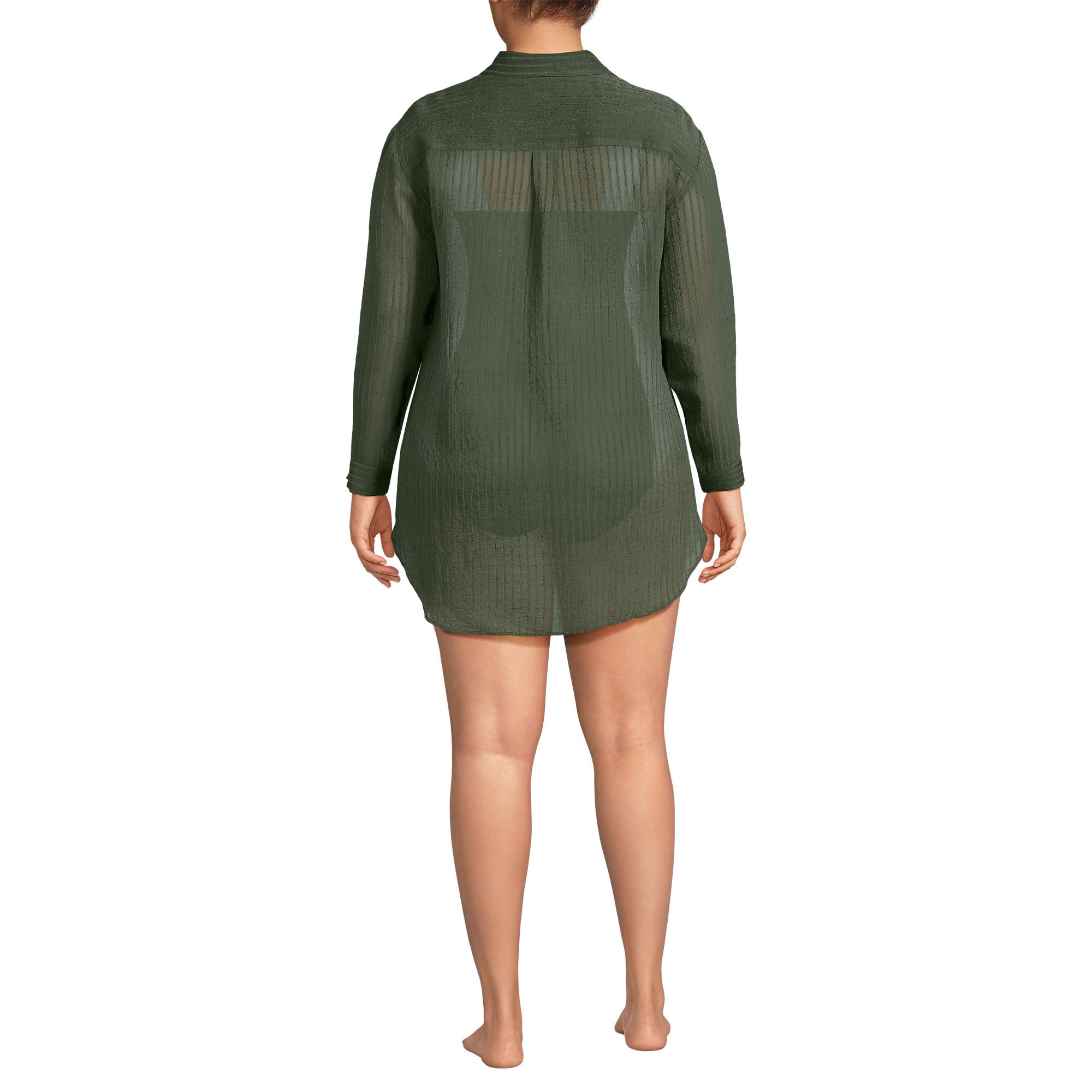 Lands' End Women's Rayon Rib Button Down Cover-Up X-Small Rich Olive Green