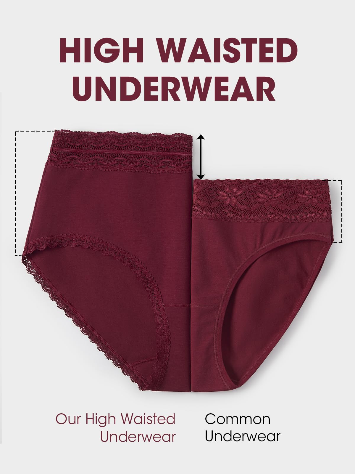 HOHOCHIN Cotton Underwear for Women High Waisted Panties Soft Lace Waistband Breathable Full Coverage Ladies Briefs 4 Pack (US, Alpha, 3X-Large, Regular, Regular, A-4 Pack-Multicolor)