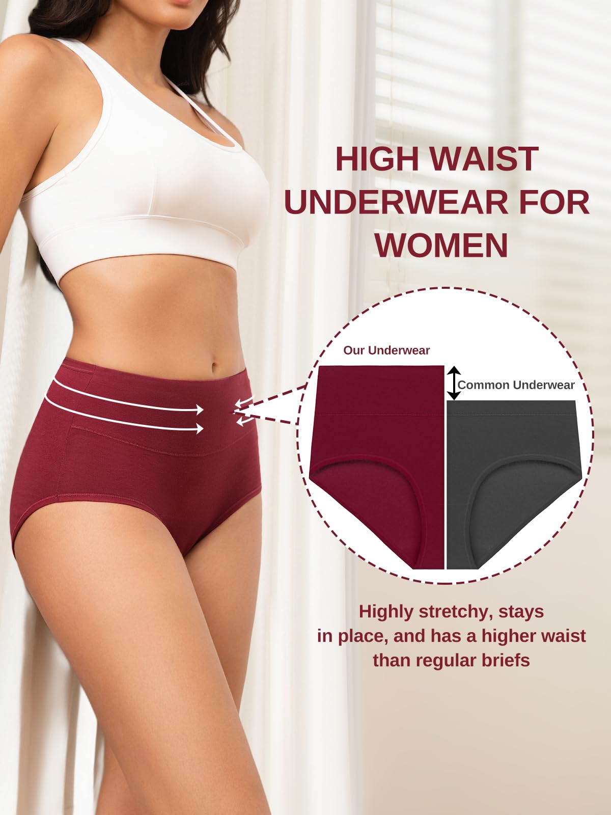 Vevmon Cotton Underwear for Women High Waisted Full Coverage Briefs Soft Ladies Panties 5 Pack (US, Alpha, Large, Regular, Regular, A-5 Pack 5 Colors)