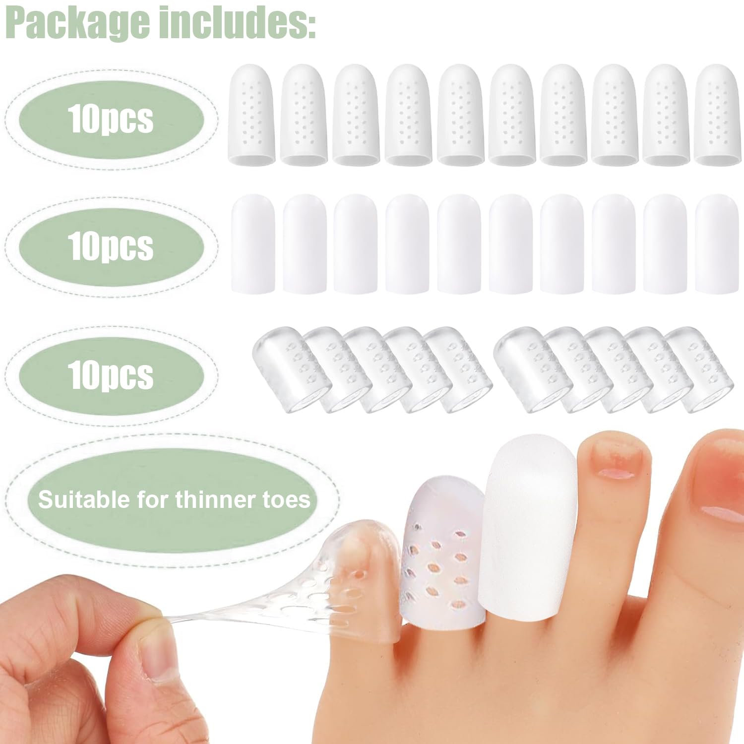 VYNFLICK Silicone Toe Protector: Gel Anti-Friction Breathable Toe Finger Caps 30PCS Toenail Guard Covers for Women Men Foot Bunion, Corn, Blister, Pain, Callu Toenail Sleeve Pads