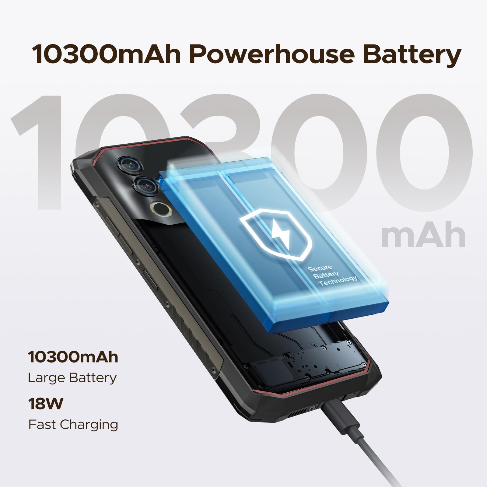DOOGEE Blade10 Power (2026) Rugged Smartphone Unlocked,24GB+256GB/2TB, Android 16 with 10300mAh Rugged Phone, 6.6''HD+90Hz, 50MP Camera, 3 Card Slots/Face Unlock/Fingerprint/NFC/Wi-Fi6E/IP69K